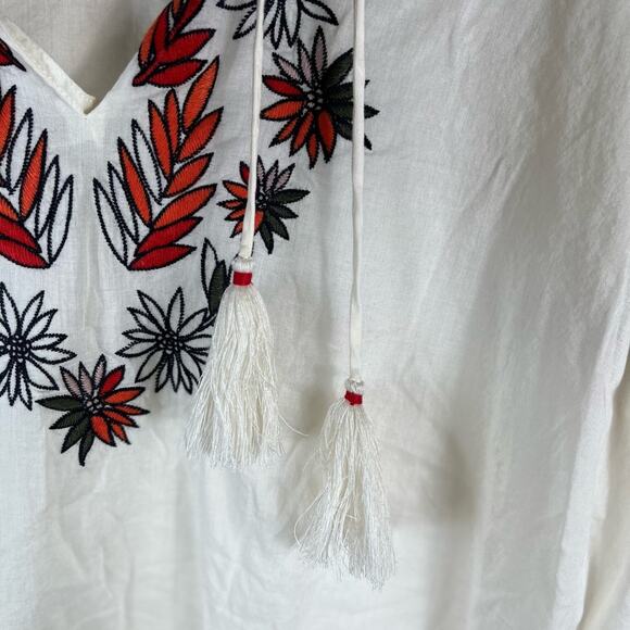 Tory Burch Floral Embroidered Peasant Top Cottage Prairie Western Boho Milk Maid - Picture 7 of 10